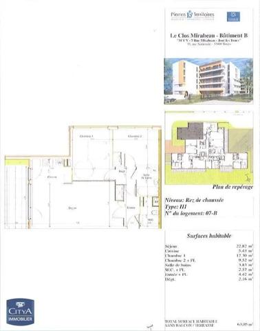 Appartement à louer 3 pièces 63.05m² Joué-lès-Tours (37300)