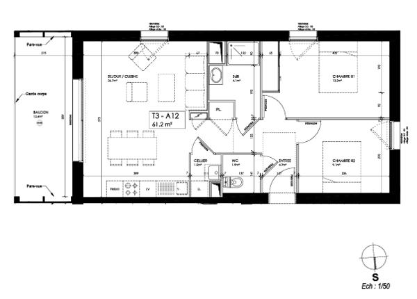 Achat appartement près de Ploërmel - 3 pièce(s) - 61 m² - 210 000 €