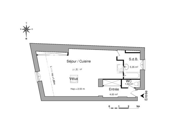 Location Studio 42.87 m² - 51/53 RUE BOUQUIERE Bordeaux 33000
