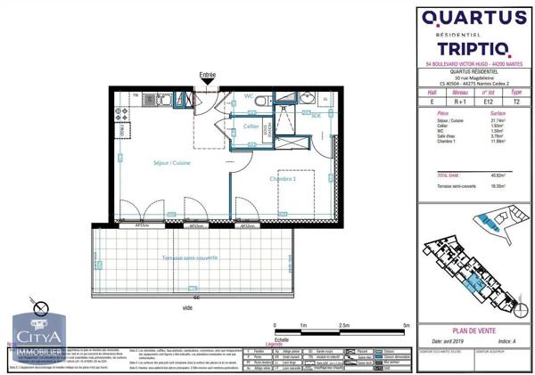 Appartement à louer 2 pièces 40.93m² Nantes (44200)