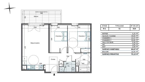 Appartement 3 pièces de 65 m² à Cavaillon (84300)