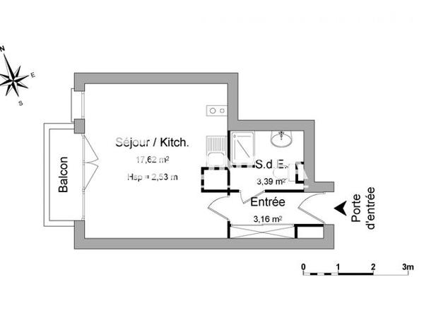Location Studio 24.17 m² - 70 RUE DAMREMONT Paris 75018