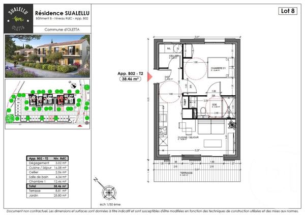 Appartement T2 à vendre  2 pièces - 38,46 m2 OLETTA - 202