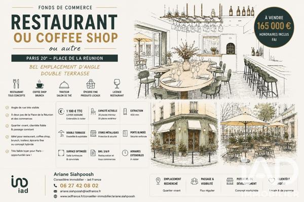 Restaurant à vendre 45 m² Paris 20