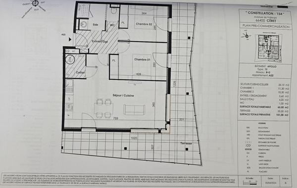 Appartement CERET 3 pièces de 65m2 avec terrasse, parking, garage double et cave