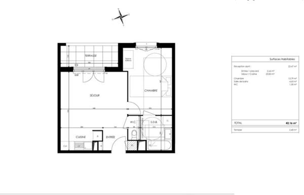 Appartement 2 pièces - 43 m²