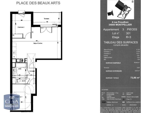 Appartement à louer 3 pièces 65.46m² Montpellier (34090)