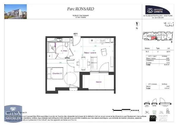 Appartement à louer 2 pièces 36.93m² Tours (37100)