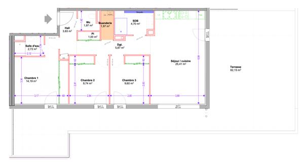 PONT DE CHERUY - T4 au 2ème étage  (B22)