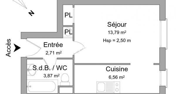 Location Studio 26.93 m² - Paris 75013