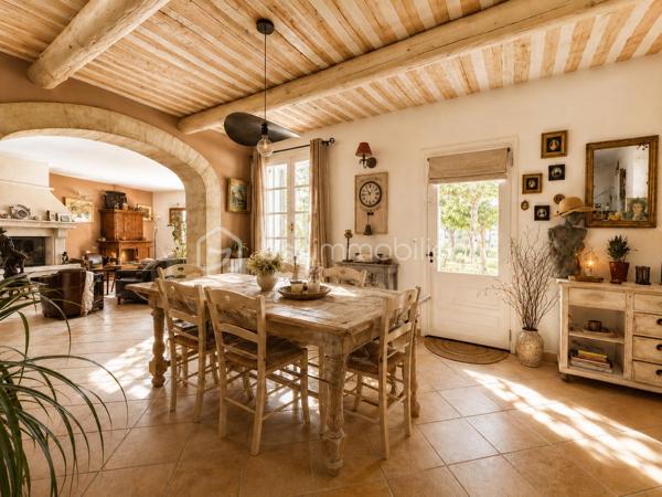🌿✨ Maison en pierre avec vue Ventoux et Dentelles de Montmirail ✨🌿

À proximité du village, tout en profitant d’un environnement calme et privilégié, découvrez cette magnifique maison en pierre entièrement rénovée, offrant environ 180 m² habitables au cœur d’un superbe jardin arboré au charme authentique.

Dès l’entrée, le charme opère avec de beaux volumes et une atmosphère chaleureuse. La maison propose un vaste espace de vie composé d’un salon, d’une salle à manger et d’une cuisine équipée, ouverts sur une très belle terrasse ombragée, idéale pour profiter des repas d’été dans un cadre paisible.

À l’étage, l’espace nuit se compose de quatre chambres dont une parentale , d’une salle de bain avec baignoire et douche, d’un grand dressing ainsi qu’un toilette indépendant.
Le jardin, véritable écrin de verdure, accueille une grande piscine parfaitement intégrée dans l’environnement, invitant à la détente et à la douceur de vivre provençale.

La dépendance, pleine de charme, offre un espace indépendant idéal pour recevoir famille et amis ou envisager une activité complémentaire.
Elle se compose d’un agréable coin nuit, d’une petite cuisine fonctionnelle, d’un espace salle d’eau avec toilettes, le tout sublimé par de magnifiques fenêtres esprit verrière en fer forgé apportant beaucoup de cachet et une belle luminosité.

Les prestations complètent parfaitement ce bien rare :
 Piscine
 Terrasse ombragée
 Deux garages
 Un bureau
 Une buanderie
 Cheminée, poêle à granules, climatisation. 

🌿 Un véritable havre de paix alliant authenticité, confort et douceur de vivre, idéal pour les amoureux de la Provence et des belles demeures de caractère.
                            Coup de cœur assuré – À découvrir sans tarder.