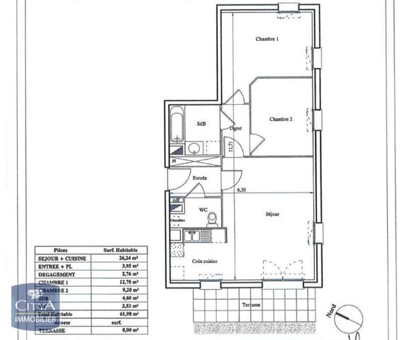 Appartement à louer 3 pièces 61.98m²