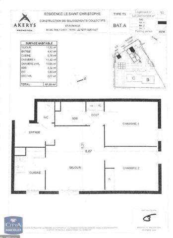 Appartement à louer 3 pièces 57.35m²