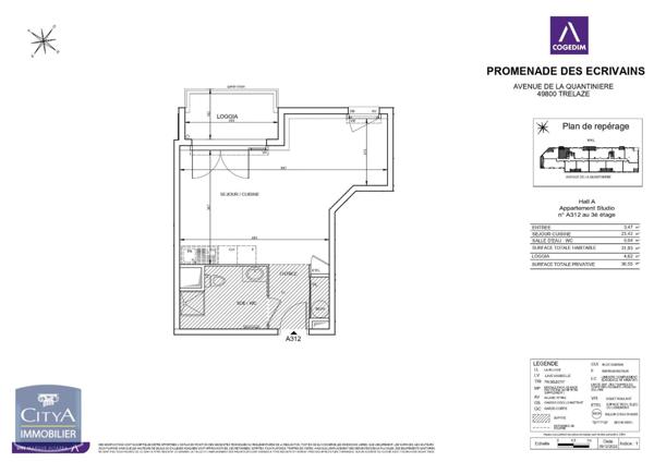 Location appartement Trélazé (49800) 1 pièce 31.93m²