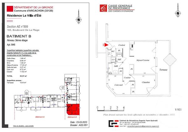 Appartement F3 à vendre  3 pièces - 53,57 m 2   ARCACHON  - 33