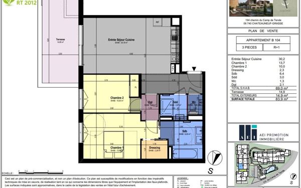 Appartement à vendre    3 pièces • 69 m2 Châteauneuf-Grasse