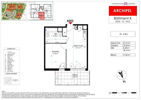 Appartement T2 à vendre  2 pièces - 40,14 m 2   LA VERPILLIERE  - 38
