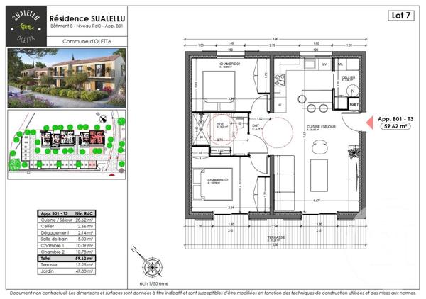 Appartement T3 à vendre  3 pièces - 59,62 m2 OLETTA - 202