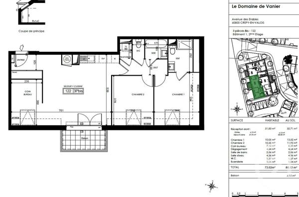 Appartement F3 Bis à vendre  4 pièces - 73,02 m2 CREPY EN VALOIS - 60