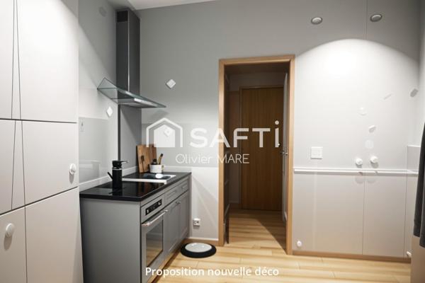Maison 70m², 2 chs, terrain 302 m², dépendance, centre Messei