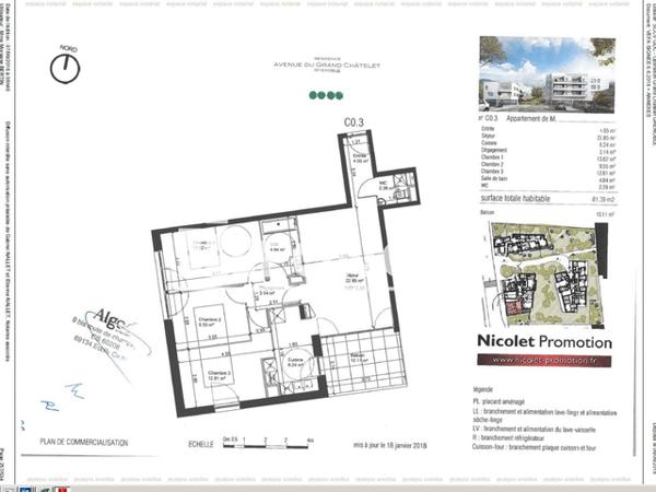 Location Appartement 4 pièces 81.39 m² - 27 AVENUE DU GRAND CHATELET Grenoble 38000