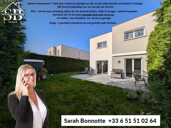 Kembs (68680) Maison contemporaine 2017 terrasse et jardin sans vis-à-vis plein Sud - DPE A / PAC + Clim + panneaux solaires