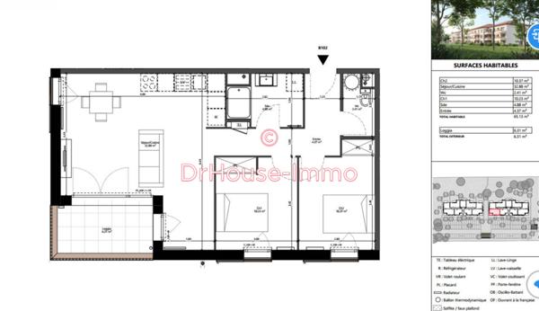 Appartement à vendre 3 pièces de 65 m²