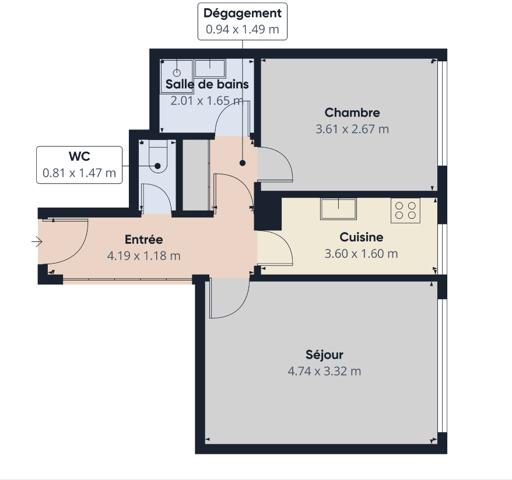 Appartement 2 pièces 44.3 m2