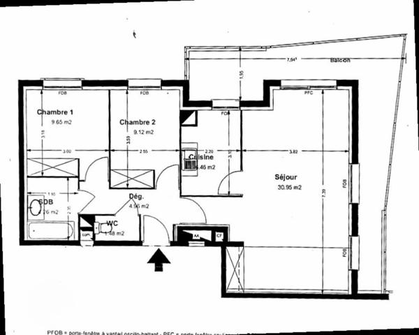A Douai (59), Appartement en résidence de type 3, 67m², 2 chambres, balcon et parking