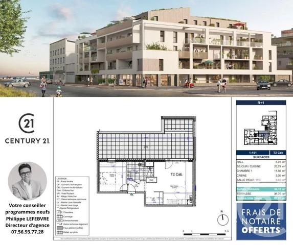 Appartement F2 à vendre  2 pièces - 43,72 m 2   CUCQ  - 62