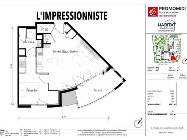 Location Appartement 2 pièces 45.8 m² - 41 RUE AUGUSTE RENOIR/IMPASSE JEAN RACAUD Toulouse 31200