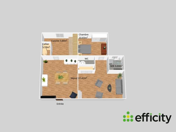 Appartement 3 pièces - 54 m² Exclusivité efficity