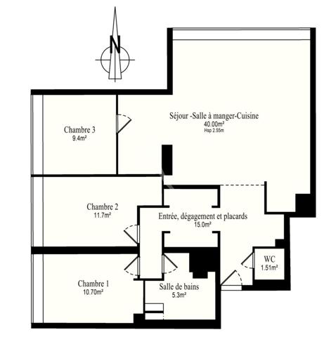 PUTEAUX/ LA DEFENSE - DERNIER ETAGE : appartement 4 pièces de 94m² avec cave et double parking