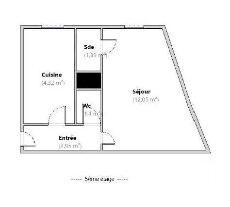 Appartement F1 à vendre  1 pièce - 22,11 m 2   GENTILLY  - 94