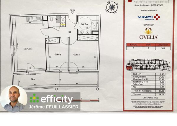 Appartement 3 pièces - 60 m² Exclusivité efficity