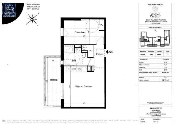 Appartement à louer 2 pièces 47m² Cholet (49300)