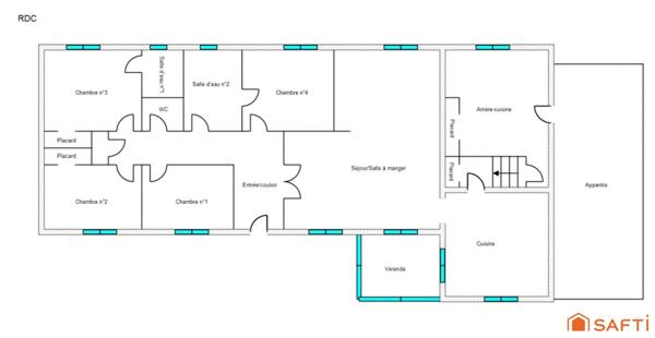 Maison de plain pied 135m2, 5 pièces dont 4 chambres