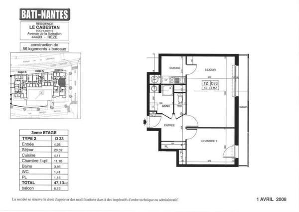 Appartement 2 pièces                                        - 44400 Rezé - Pont Rousseau Centre Réf : 12239