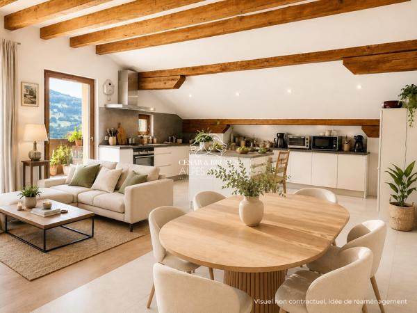 Passy coteaux, appartement 3 pièces, 2 chambres, 63,82 m² habitables, 88 m² au total, balcon, cave, parking, dernier étage.