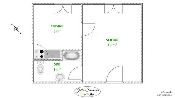 Appartement 1 pièce - 25 m² Exclusivité efficity