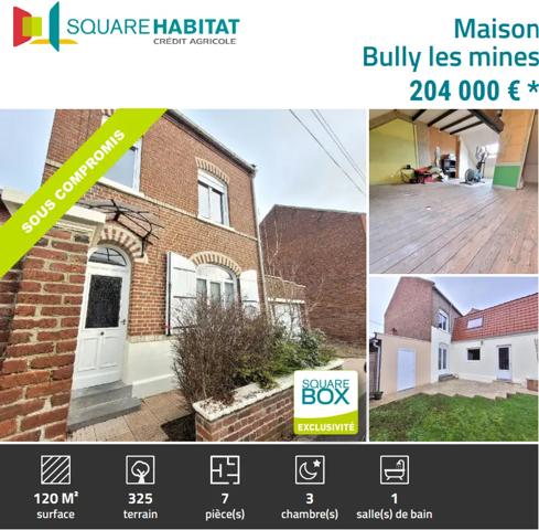 Maison à vendre 7 pièces 120m² Bully-les-Mines (62160)