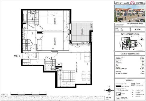 Appartement F3 à vendre  3 pièces - 67,92 m2 GIF SUR YVETTE - 91