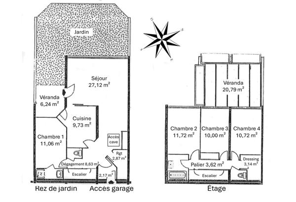 Nanterre (92000) Duplex de 5 pièces de 137,03 m² avec les deux vérandas, un double garage, un jardinet et un sous-sol total