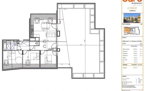 Appartement à vendre    4 pièces • 74,82 m2 Cognin