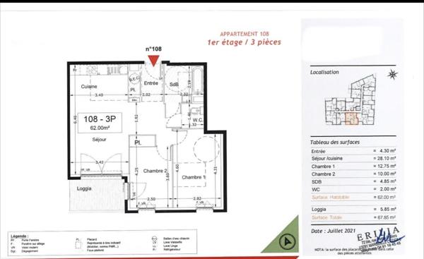 Mouans sartoux 3P + terrasse + parking sous sol