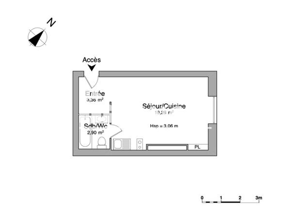Location Studio 25.52 m² - 4 RUE PAUL BERT Grenoble 38000
