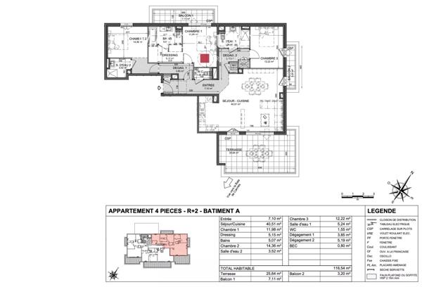 Cannet- appartement neuf vue mer panoramique 3 ch avec terrasses et 3 parkings