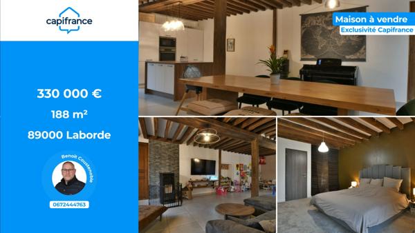 Maison à vendre de 188 m ²- 3 chambres à LABORDE commune de AUXERRE (89) - Terrain 1 740 m² - avec dépendances
