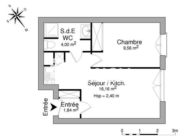 Location Appartement 2 pièces 31.56 m² - LE ROBESPIERRE - 1 RUE BEAUMARCHAIS APPT 211 Arras 62000