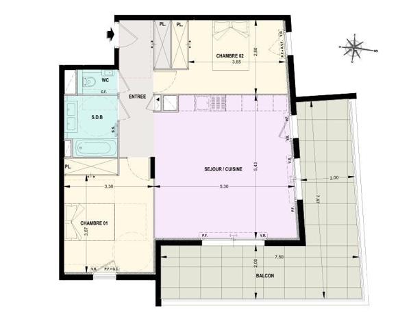 Appartement 3 pièces de 69 m² à Le Cannet (06110)